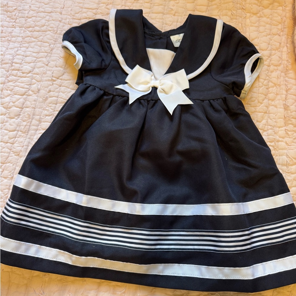 Rare Editions Blue and Black Pleated Sundress with Sailor Collar